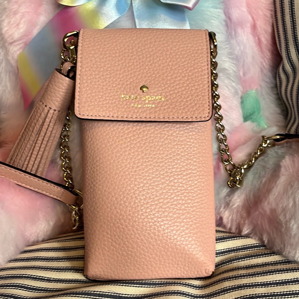 kate spade Pink Pebbled Leather Mini Crossbody Bag with Tassel